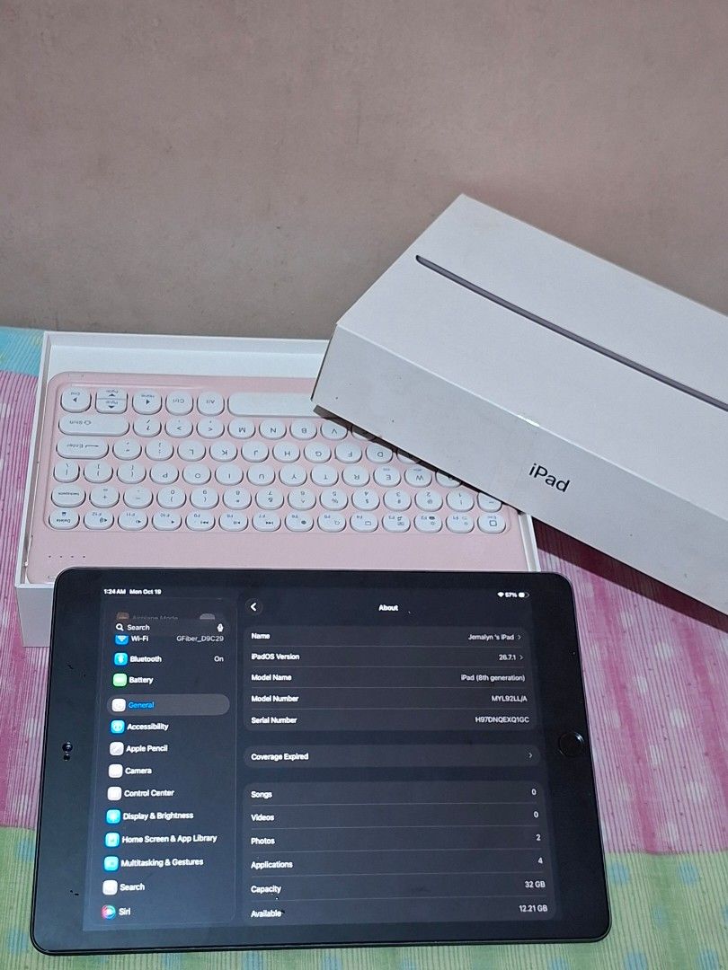iPad 8th Generation 32GB with Pink Keyboard and Box (Category: iPad) located in Manila. Submitted by jema10 (Listing ID 1468908660, Image 3). Description: Price: ₱8,000 (Negotiable) Inclusions: - Original box - Keyboard 📚Mainly used for note-taking during college. I haven't used it for a while since I'm already working. - Can check and test as much as you want - Unli reset - Feel free to message me for inquiries or reasonable offers. 📍Meet-up o