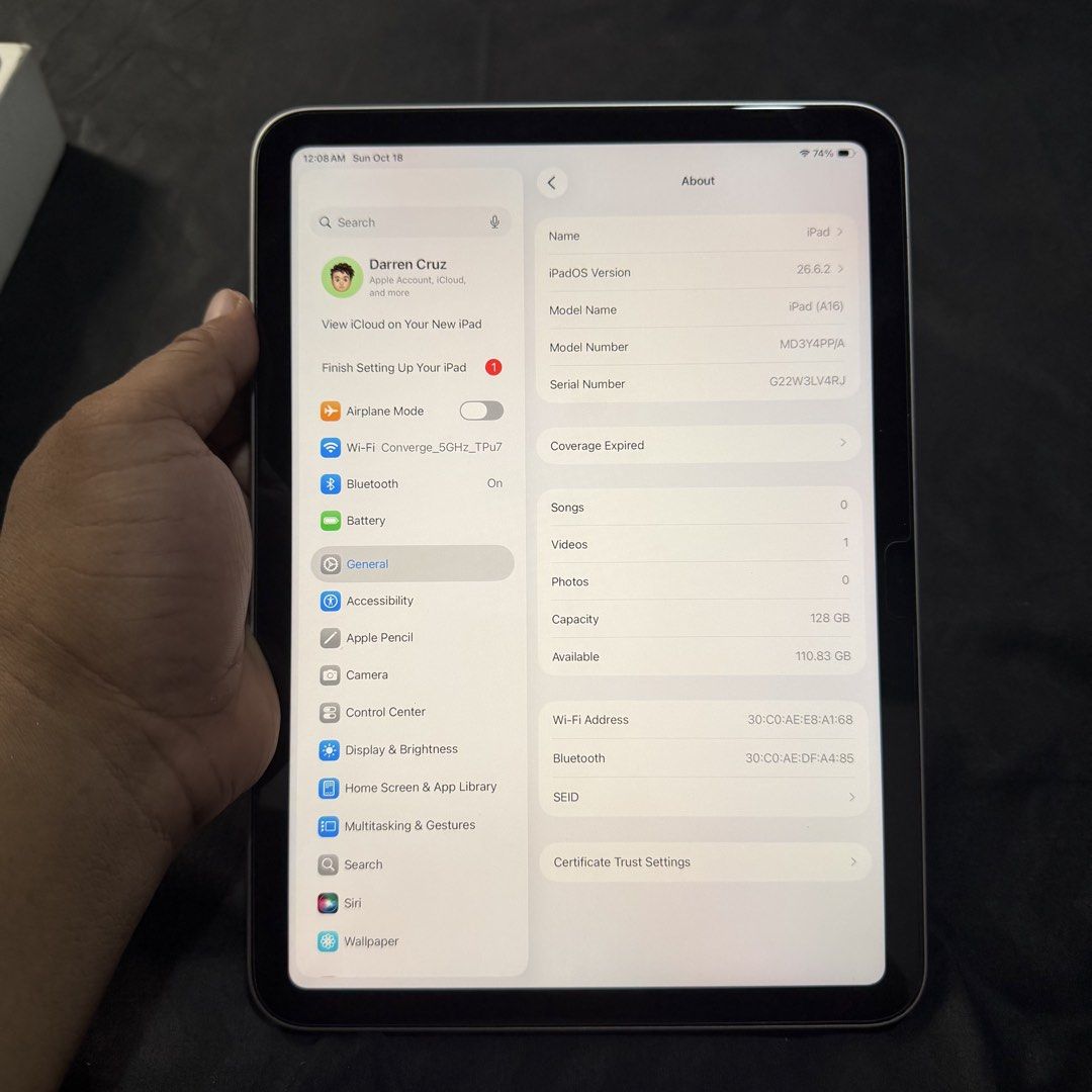 IPAD A16 11TH GEN WIFI 128GB | SILVER (Category: iPad) located in Manila. Submitted by sweetcheck (Listing ID 1468774923, Image 2). Description: FOR SALE OR SWAP❗️ IPAD A16 128GB WIFI | Silver PP/A Local Variant | NTC 🇵🇭 91% Battery Health (Original) 251 Cycle Count Inclusion : Unit, Original Box, Original Cord, Adaptor, Case and Pen ⚜️All working ⚜️No history of repair ⚜️99% Smoothness 💵MOP: Cash | Bank Transfer | Gcash 📍Location: Tondo, Man