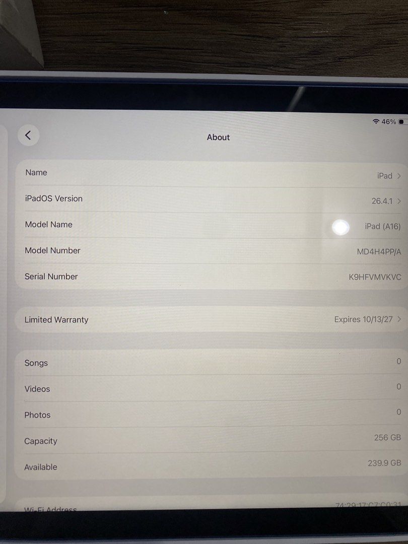 iPad A16 256GB 0CC DAYS OLD! (Category: iPad) located in Manila. Submitted by cozart_ (Listing ID 1468874661, Image 2). Description: iPad A16 256GB PP/A Local Variant Underwarranty until Oct 13, 2027 100BH 0CC! inopen lang for checking Truetone✅ Touch ID✅ barely used can pass as bnew no history of repair Inclusions: Orig Box (same serial) Orig Apple Adaptor (unused) Orig Cord (unused) Manuals open for swapping lower unit + cash 29.5 NEGO pasig lo