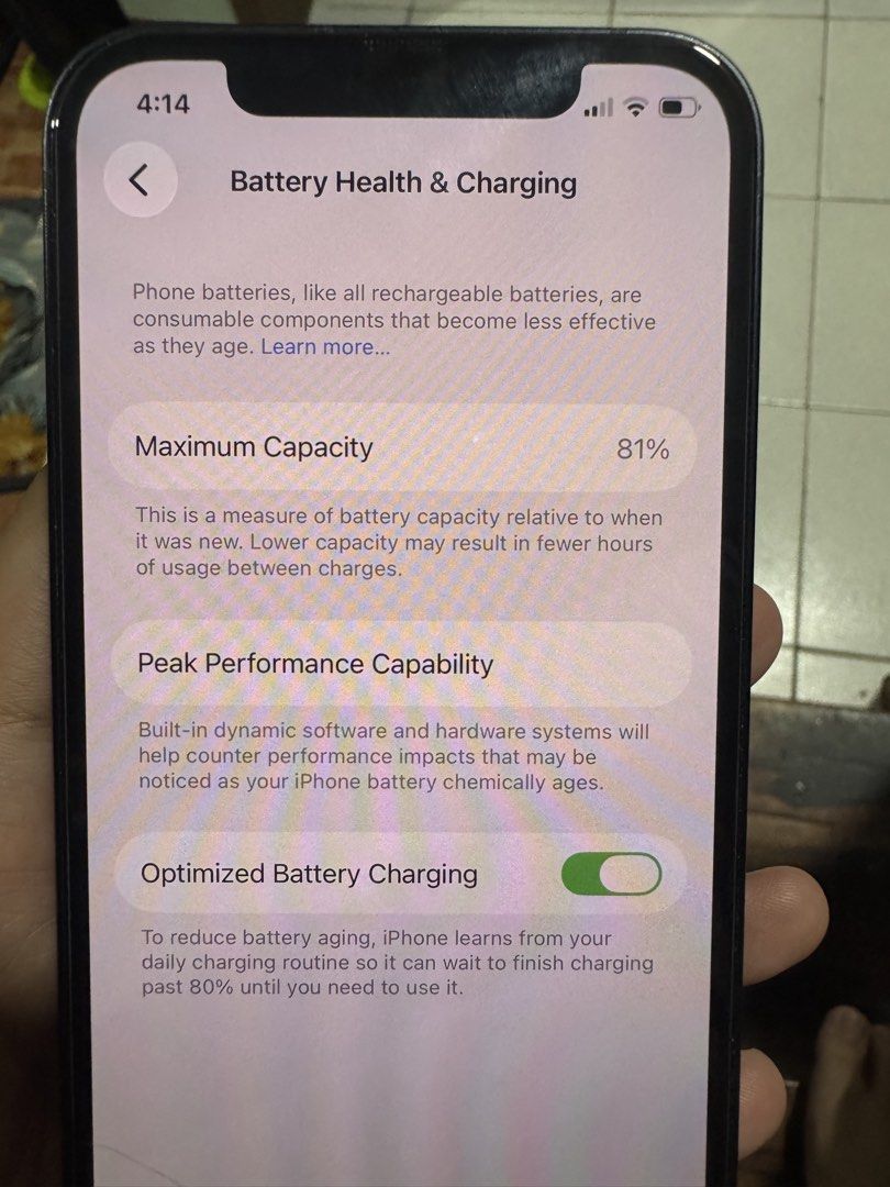 Iphone 12 (Category: iPhone 12 Series) located in Manila. Submitted by nyamiii (Listing ID 1468739270, Image 2). Description: - Model: iPhone 12 - Storage: 64GB - Color: Black - Battery Health: 81% - Condition: Working well Negotiable price.
