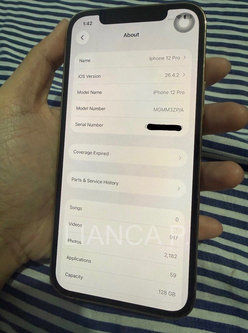 Iphone 12 pro 128gb (Category: iPhone 12 Series) located in San Jose del Monte. Submitted by lianxxx (Listing ID 1468758187, Image 3). Description: Iphone 12 pro 128gb ₱13,500 -with case and cord only -data and wifi use -no sim restriction -first owner/lady owned -no history of repair rfs: will switch to android FOR SALE ONLY. SJDM, Bulacan.