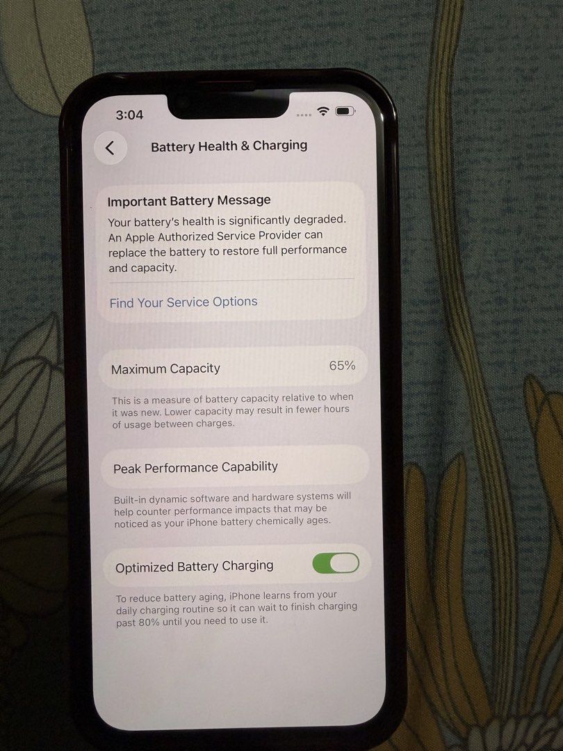 Iphone 13 256gb (Category: iPhone 13 Series) located in Dasmarinas. Submitted by elipsa (Listing ID 1468810328, Image 2). Description: for sale only iphone 13 256gb 65% battery health no history of repair inclusion: unit and charger phone case.