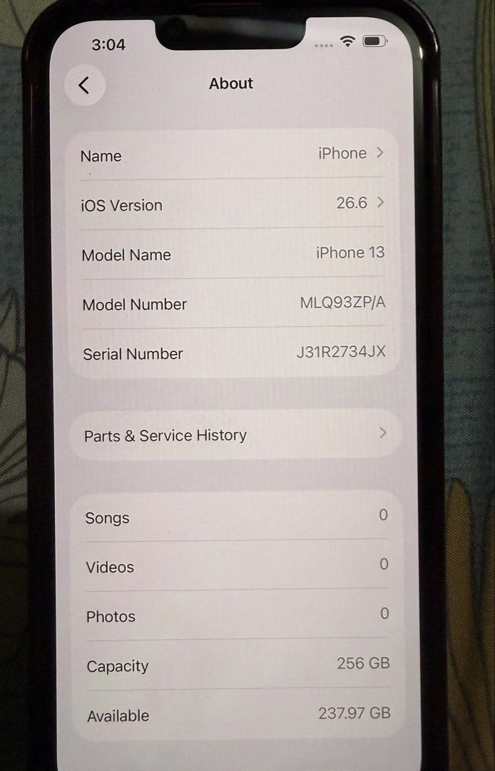 Iphone 13 256gb (Category: iPhone 13 Series) located in Dasmarinas. Submitted by elipsa (Listing ID 1468810328, Image 1). Description: for sale only iphone 13 256gb 65% battery health no history of repair inclusion: unit and charger phone case.