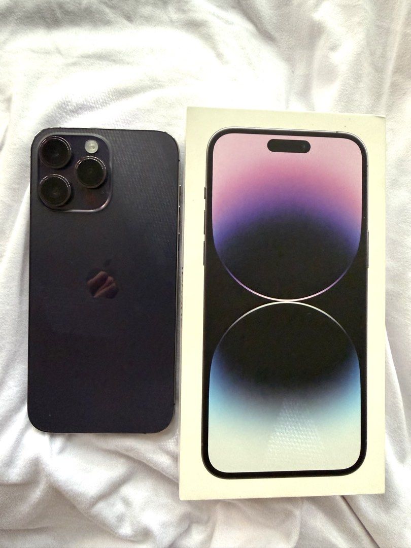 Iphone 14 Pro Max (deep purple) (Category: iPhone 14 Series) located in Manila. Submitted by nicsventure (Listing ID 1468829145, Image 1). Description: Iphone 14 Pro Max (deep purple) - Face ID - 256 GB - 78% BH - No sim restriction - Truetone - No history of repair - Cable charger included - 20w Adaptor included - With box Negotiable price Meet up only. Around Parañaque, Makati or Alabang..