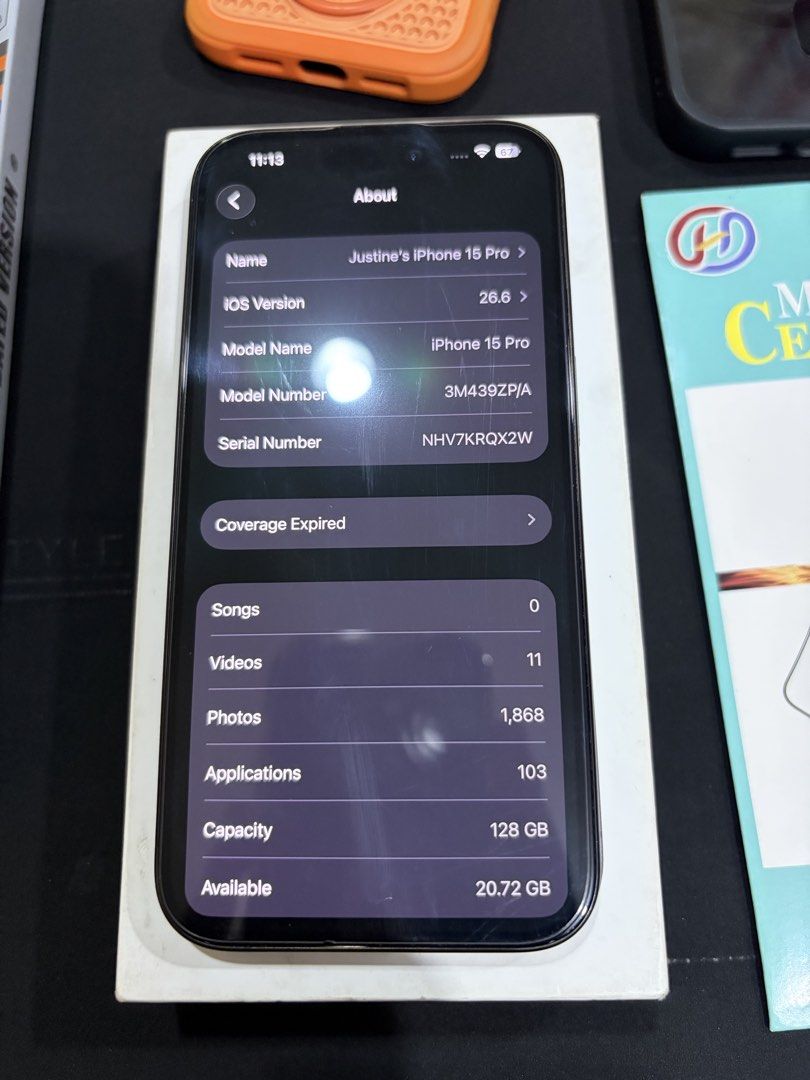 iPhone 15 Pro 128gb 98%BH (Category: iPhone 15 Series) located in Manila. Submitted by jallu13 (Listing ID 1468882047, Image 3). Description: iPhone 15 Pro 128gb - Good as new Selling, no swaps Factory unlock / Any sim Black Titanium 98% Battery Health, Less than 250 CC (original battery, used with care) NTC Approved 99% Smooth No issues Inclusion: unit, box with same imei, cases, extra screen protectors RFS: Upgrade Location: Makati, Manila, Mal