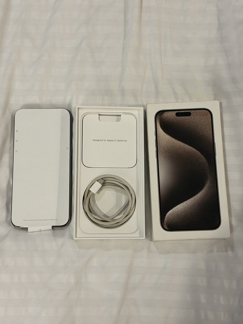 iPhone 15 Pro Max 256GB — Pristine Condition, Complete with Box! (Natural Titanium) (Category: iPhone 15 Series) located in Makati City. Submitted by flightattendantscloset (Listing ID 1468906360, Image 3). Description: • Condition: 100% physically flawless. Always kept in a case with a screen protector since day one—zero scratches, dents, or flaws. Open Line. (For any sim) • Performance: Runs perfectly with zero issues. Face ID, cameras, speaker