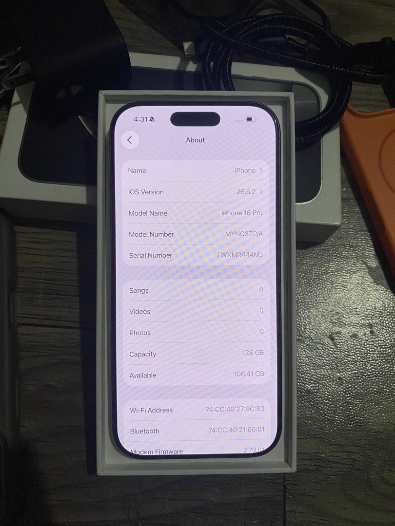 iPhone 16 Pro 128GB FREEESHH (Category: iPhone 16 Series) located in Manila. Submitted by cozart_ (Listing ID 1468873943, Image 2). Description: iPhone 16 Pro 128GB Natural Titanium ZP/A Local Variant Openline (anysim) 91BH orig! Truetone✅ Face ID✅ no history of repair pwede sa maselan unli check unli reset makinis pa sa'yo Inclusions: Orig Box (same serial) Orig Apple Adaptor Orig Cord 4 Case open for swapping lower unit + cash 39.5K nego pasig 