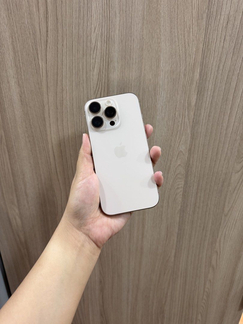Iphone 16 pro (Category: iPhone 16 Series) located in Manila. Submitted by theressemagbanua11 (Listing ID 1468844091, Image 1). Description: Iphone 16 Pro Desert Titanium 256gb 89% battery health Open line Smooth Price: 45,000 RFS: upgraded phone.