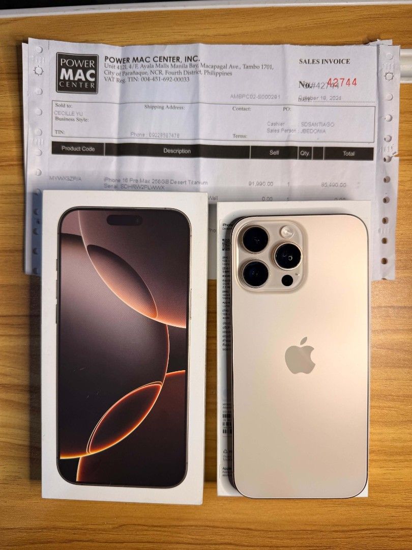 iPhone 16 Pro Max 256Gb (Category: iPhone 16 Series) located in Caloocan City. Submitted by shope18345 (Listing ID 1468778793, Image 1). Description: For sale only iPhone 16 Pro Max | Desert titanium •Local purchased NTC •Openline both physical & esim •90% Battery health original •No repair history check all you •NO ISSUES, SOBRANG KINIS •Complete original package with free case. •WITH ORIGINAL RECEIPT 📍South caloocan area FIX PRICE.