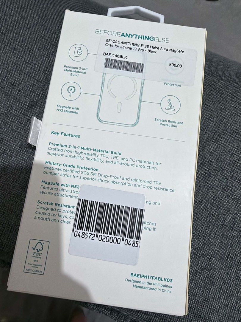 Iphone 17/18 Pro - Before Anything Else - Clear (Category: Cases & Sleeves) located in Makati City. Submitted by joelwilliamv (Listing ID 1468875690, Image 2). Description: - Brand: Before Anything Else - Model: Flaire Aura (Clear/Black) for iPhone 17 Pro - Military-Grade Protection: Certified SGS 3M Drop-Proof with reinforced TPE bumper strips - MagSafe Compatible: Built with strong N52 magnets for secure attachment - Material: Premium 3-in-1 mu