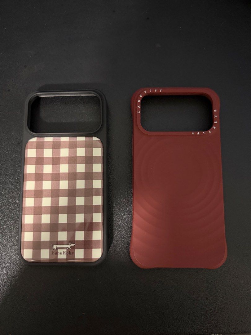 IPHONE 17 PRO MAX CASES (Category: iPhone 17 Series) located in Davao. Submitted by billytings (Listing ID 1468909781, Image 1). Description: TAKE ALL IPHONE 17 PRO MAX CASES‼️ Brown Checkered Case (non magsafe) Red Casetify (magsafe compatible) Bought from the 🍊app .