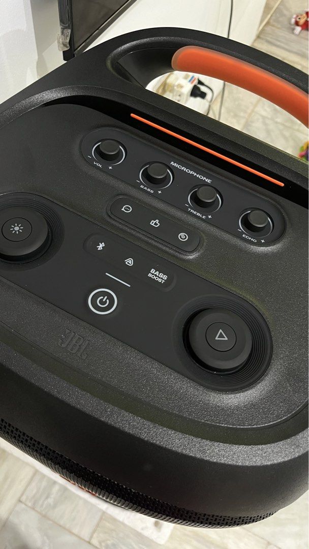 JBL PartyBox Ultimate Party Speaker (Category: Soundbars, Speakers & Amplifiers) located in Marikina City. Submitted by thealexaclub.clo (Listing ID 1468775418, Image 2). Description: - Powerful JBL party speaker delivering massive sound for events and home entertainment - Complete top control panel with adjustments for microphone volume, bass, treble, and echo - Dedicated bass boost button for an extra punch - Built-in handle for easy portabilit