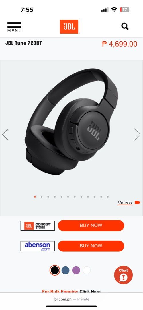 JBL Tune 720BT (Category: Headphones & Headsets) located in Marikina City. Submitted by bryanroblesss (Listing ID 1468840278, Image 2). Description: JBL TUNE 720BT Brand New Sealed SRP at ₱4,699 - Selling it below SRP Sale for only ₱3,500 Fixed 📍Marikina - Pickup sa house or deliver thru lalamove (buyer shoulder fee).