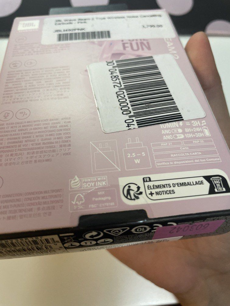JBL Wave Beam 2 Pink (Category: Earphones) located in Mabalacat. Submitted by j31700 (Listing ID 1468881791, Image 3). Description: Brand new Never opened RFS: Bought wrong product.