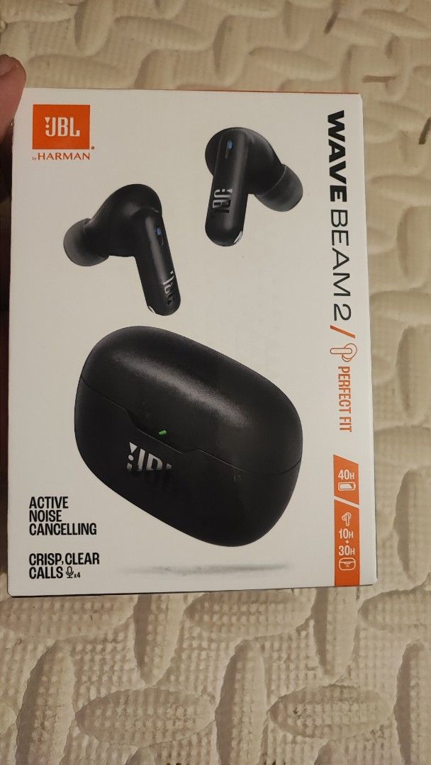 JBL Wave Beam 2 True Wireless Earbuds Black (Category: Earphones) located in Cebu City. Submitted by petegohan (Listing ID 1468721021, Image 1). Description: Brand new & sealed in original retail box - Color: Sleek Black - Active Noise Cancelling (ANC) with Smart Ambient & VoiceAware - Crystal clear calls powered by 4 microphones - Up to 40 hours total battery life with fast charging (one full charge 10H to 8H with ANC) - IP54 water and dust resi