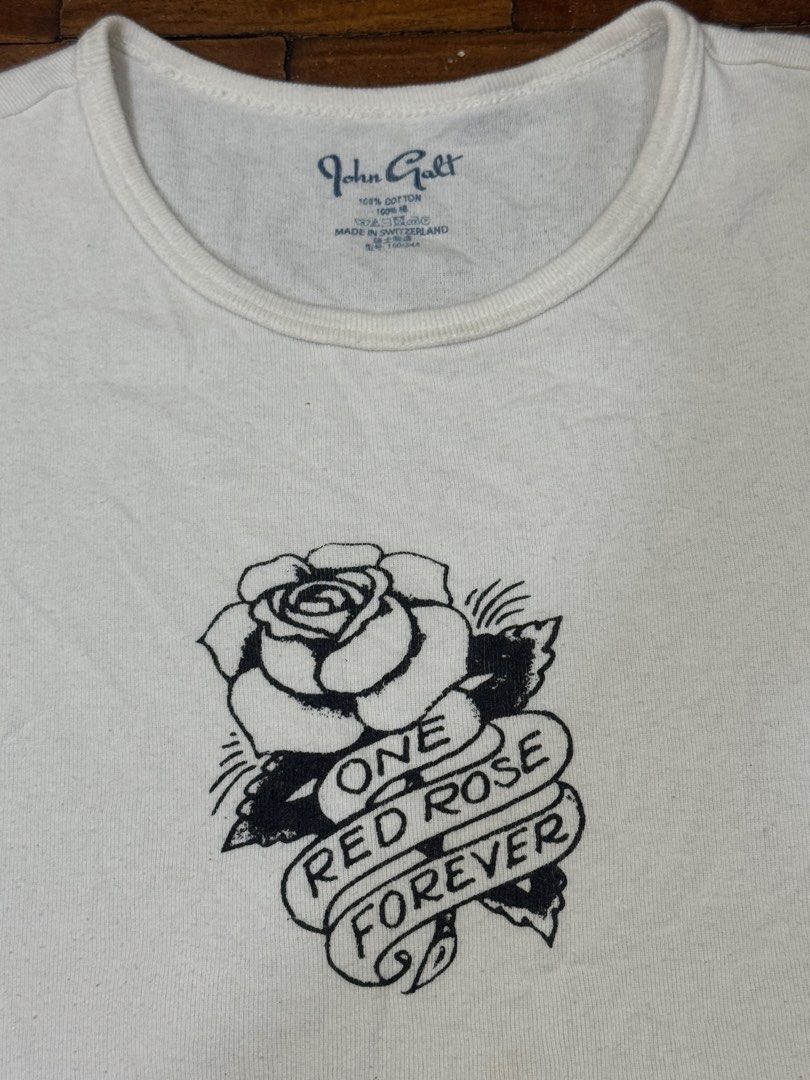 John Galt One Red Rose Forever Graphic Tee (Category: Shirts) located in Manila. Submitted by pringlesssy (Listing ID 1468852713, Image 2). Description: - Brand: John Galt 13x19.5.