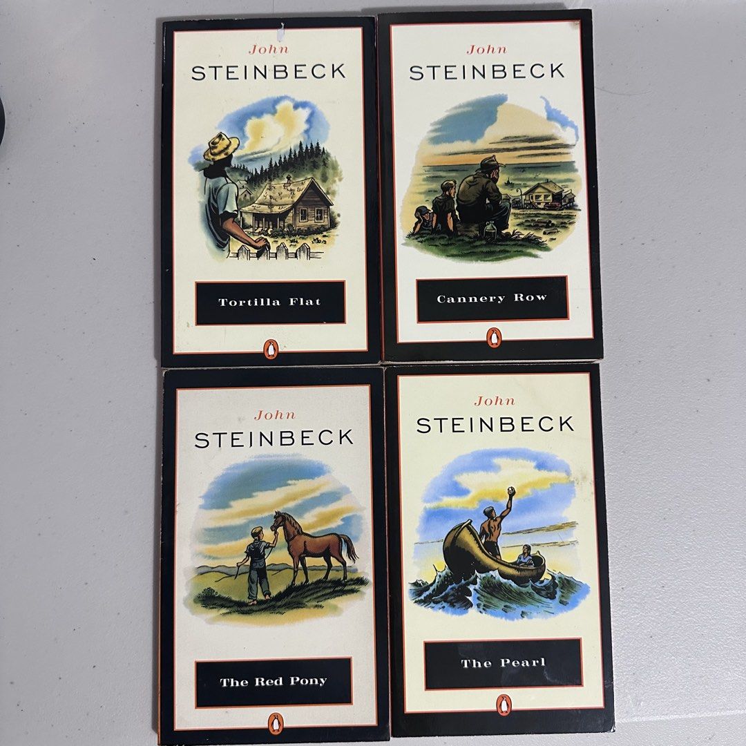John Steinbeck Set Books (Category: Storybooks) located in General Tinio. Submitted by tindangaklat (Listing ID 1468855907, Image 3). Description: Set includes: Cannery Row Tortilla Flat The Red Pony The Pearl The Grapes of Wrath The Long Valley (short story collection, includes St Katy the Virgin) Of Mice and Men The Moon is Down.