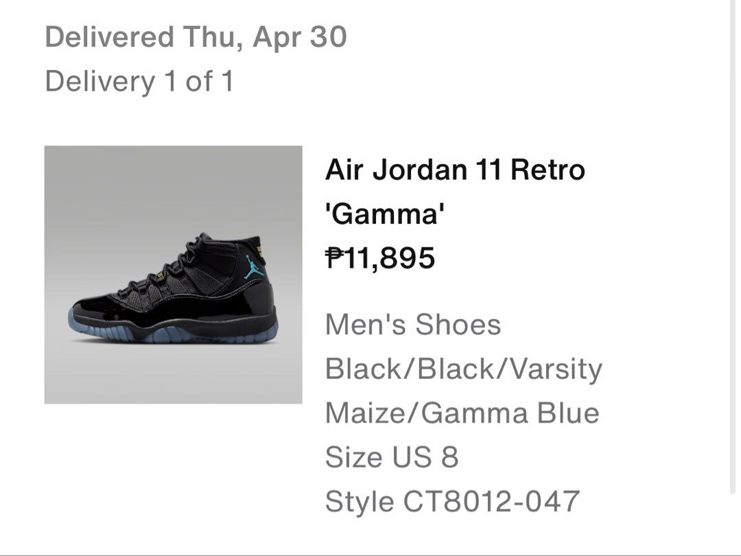 Jordan 11 Retro Gamma Blue AUTHENTIC (Category: Sneakers) located in Quezon City. Submitted by saucerdothatshit (Listing ID 1468774322, Image 2). Description: AUTHENTIC WITH RECEIPT - USED 1 TIME FOR HALF DAY - with original box from ninja van - original box from nike W RECEIPT FROM NIKE AND GMAIL .