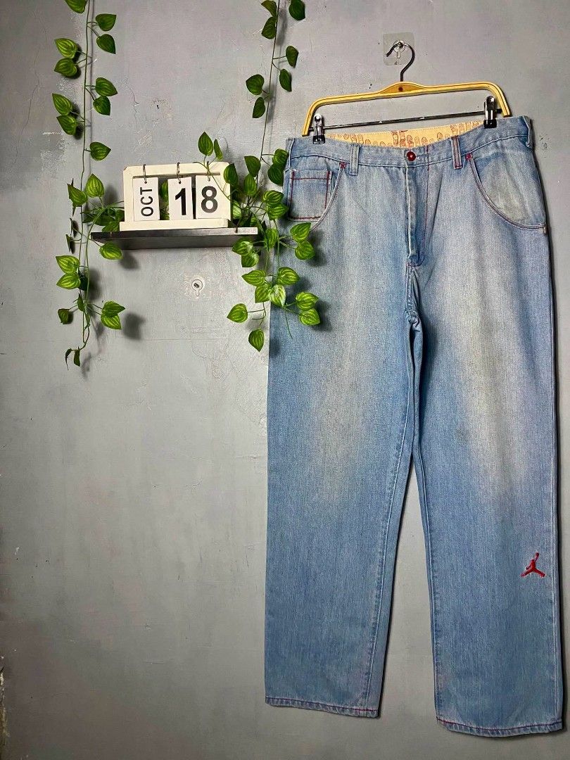 JORDAN 1 DENIM PANTS (Category: Jeans) located in San Jose del Monte. Submitted by ms_gallery (Listing ID 1468863069, Image 2). Description: VINTAGE JORDAN 1 DENIM PANTS ⚪🔴 WITH FULL EMBROIDERY DESIGN ON BACK ✨ RELEASE BY EARLY 90s to 20s 🗓️ RARE HARD TO FIND THIS PIECE 👀 💸PRICE 3499 FREE SHIPPING NEGOTIABLE MATERIAL DENIM 🪡 📌 CONDITION 9.5/10 📌COLOR RATE 9/10 📌 SIZE 34 ON TAG 📌 DIMES WAIST 34 LENGTH 44 HEM 9 TH 11.5 📌 ISSUE VERY SMALL 