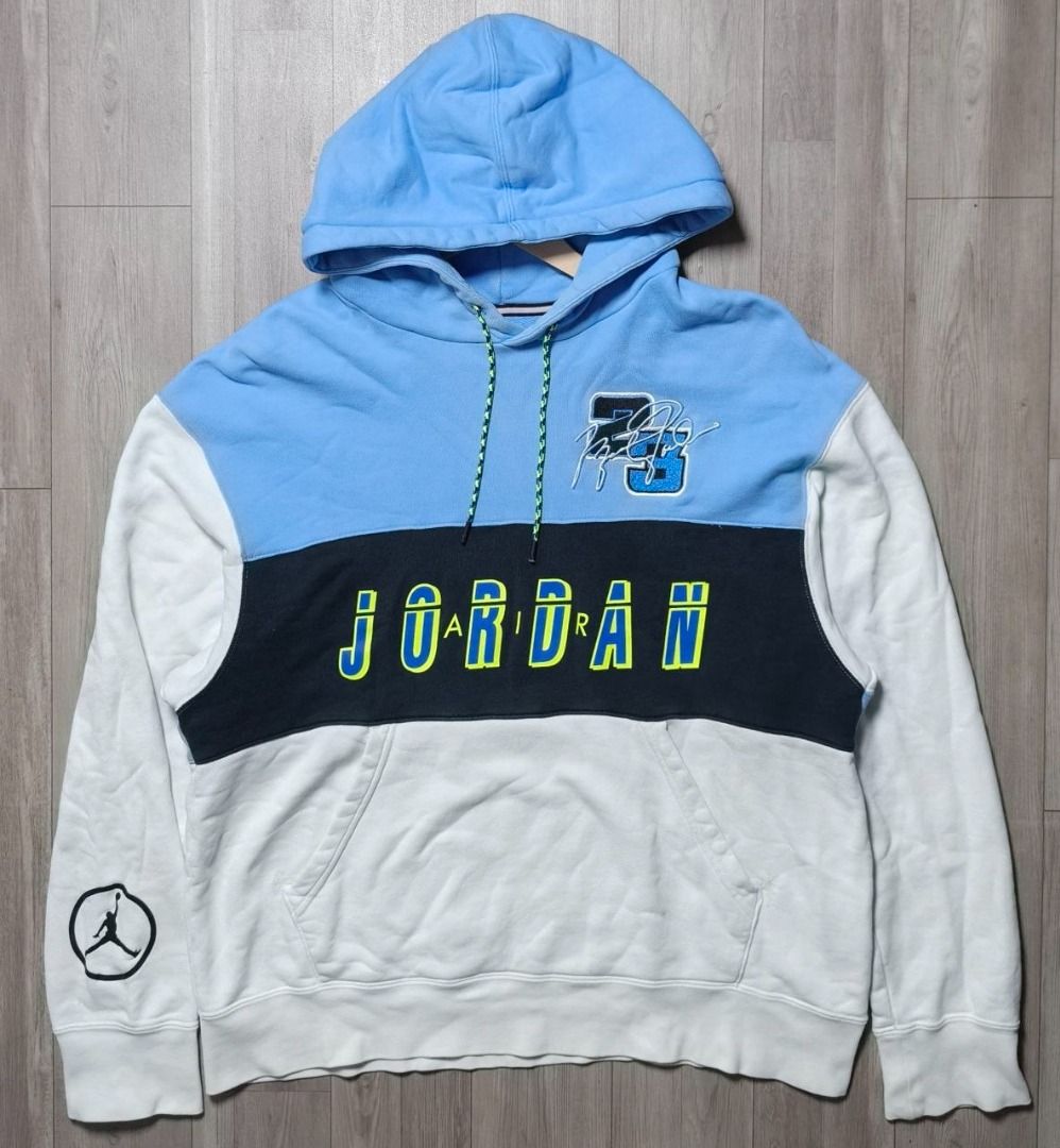 JORDAN COLORBLOCK MULTI-GRAPHIC PULLOVER HOODIE (Category: Coats, Jackets and Outerwear) located in Manila. Submitted by ztfirtfritz (Listing ID 1468886507, Image 1). Description: JORDAN COLORBLOCK MULTI-GRAPHIC PULLOVER HOODIE LEGIT XL MEASUREMENTS" SHOULDER: 24 SLEEVE: 24 PIT: 25 LENGTH: 27 VERY GOOD FLAWS: HAVE REMOVABLE STAIN ON WHITE PART, 2 REPAIRED STITCH NEAR AT POCKET 550 + SF.