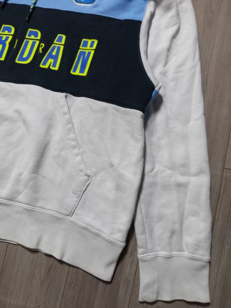 JORDAN COLORBLOCK MULTI-GRAPHIC PULLOVER HOODIE (Category: Coats, Jackets and Outerwear) located in Manila. Submitted by ztfirtfritz (Listing ID 1468886507, Image 3). Description: JORDAN COLORBLOCK MULTI-GRAPHIC PULLOVER HOODIE LEGIT XL MEASUREMENTS" SHOULDER: 24 SLEEVE: 24 PIT: 25 LENGTH: 27 VERY GOOD FLAWS: HAVE REMOVABLE STAIN ON WHITE PART, 2 REPAIRED STITCH NEAR AT POCKET 550 + SF.