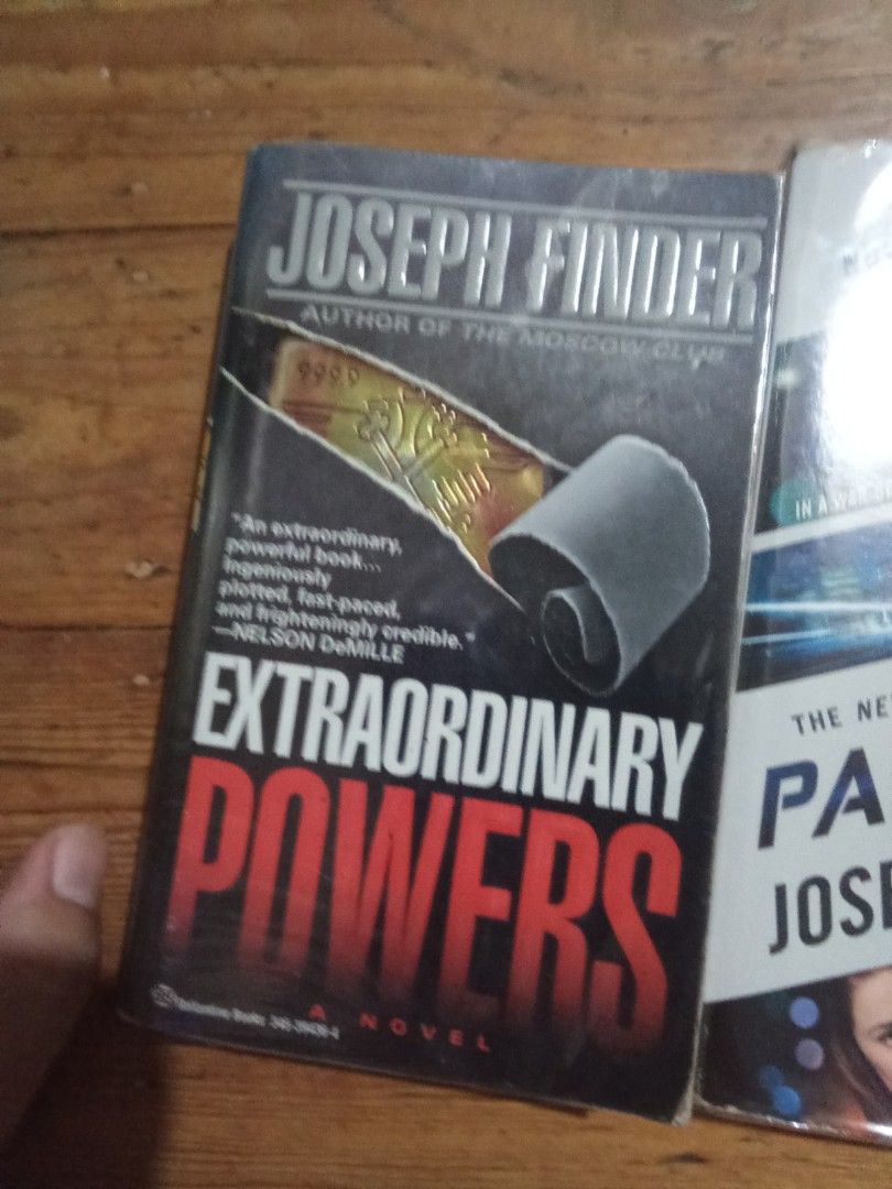 Joseph finder novels lot (Category: Storybooks) located in Pasig City. Submitted by teebeedeee (Listing ID 1468929021, Image 3). Description: preowned paperback copies. complete pages . plastic covered.pages have yellowed due to storage and no visible penmarks for meetups in pasig rotonda or jnt shipping or lalamove grab payment via gcash or lalamove grab or unionbank .