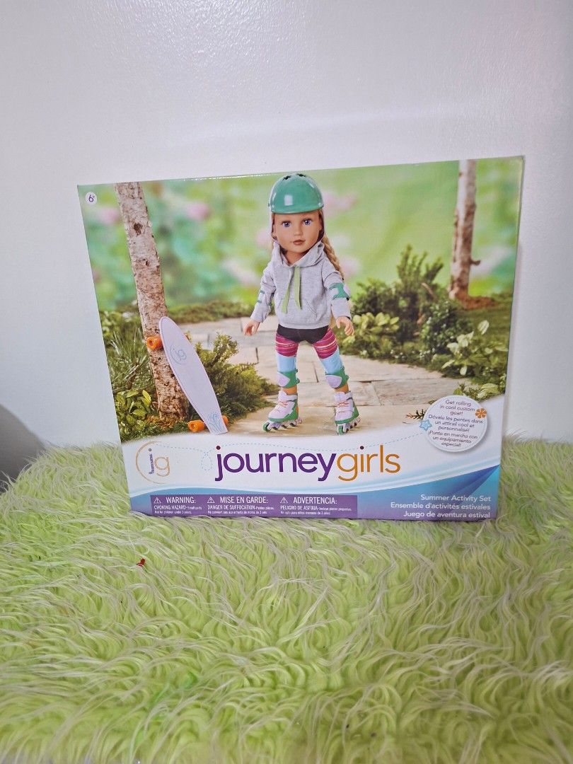Journey Girls Summer Activity Accessories Set - (Category: Kids Toys) located in Manila. Submitted by happywindmarlyn (Listing ID 1468743851, Image 2). Description: - Journey Girls Summer Activity Set for 18-inch dolls - Included : * * * Active Outfit: Grey hoodie sweatshirt & active capri pants. *** Pink slip-on sneakers. *** Protective Gear: 1 teal safety helmet, 2 elbow pads, & 2 knee pads. *** Vehicles: 1 longboard skateboard & 1 pair of mult
