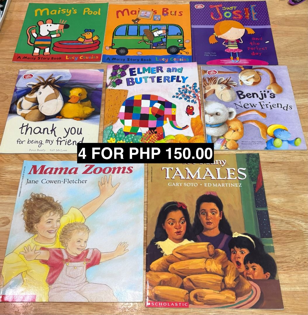 Kids' Books (4 pcs) (Category: Children's Books) located in Marikina City. Submitted by thrifty_trinkets_by_anais (Listing ID 1468829840, Image 2). Description: 🌸 Selling own preloved/brand new items for less - EVERYTHING is negotiable as long as REASONABLE in price 🤗 📕 4 pcs for Php 150 📕 brand new and euc 🙏🏻 Please also check my account for more marked down items 🫶 📍Marikina near S&R/Uniqlo 💳 Maribank/Maya 🏍️ Grab/Lalamove/J&T (by sch