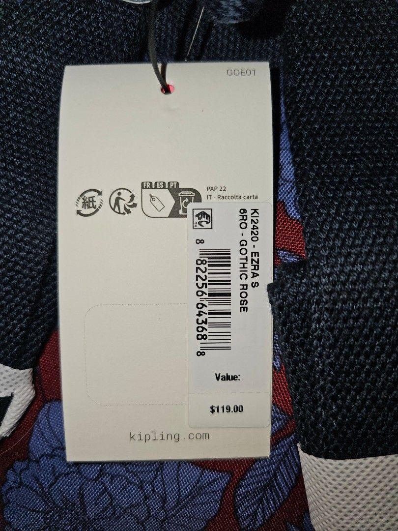 Kipling Ezra S Backpack Gothic Rose Floral (Category: Backpacks) located in Quezon City. Submitted by findsbydavie (Listing ID 1468821965, Image 3). Description: COMES WITH ORIGINAL PLASTIC BAG Negotiable price - Brand: Kipling Ezra S Backpack - Color/Pattern: Gothic Rose (Red fabric with blue flowers and leaves) - Condition: Brand new with original store tag ($119 value) - Style Number: KI2420 - Features: Dark adjustable straps and signature fur