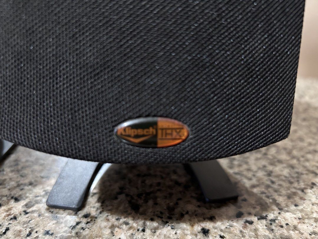 Klipsch THX Satellite Speakers Pair (Category: Soundbars, Speakers & Amplifiers) located in Imus. Submitted by drj37ilas (Listing ID 1468790776, Image 2). Description: - Klipsch THX satellite speakers, black finish - Tested and 100% working condition - Includes original grilles with signature badges and stands - Spring clip speaker wire connections on the back - Minor surface scuffs on housing from normal placement - Perfect for a compact home th