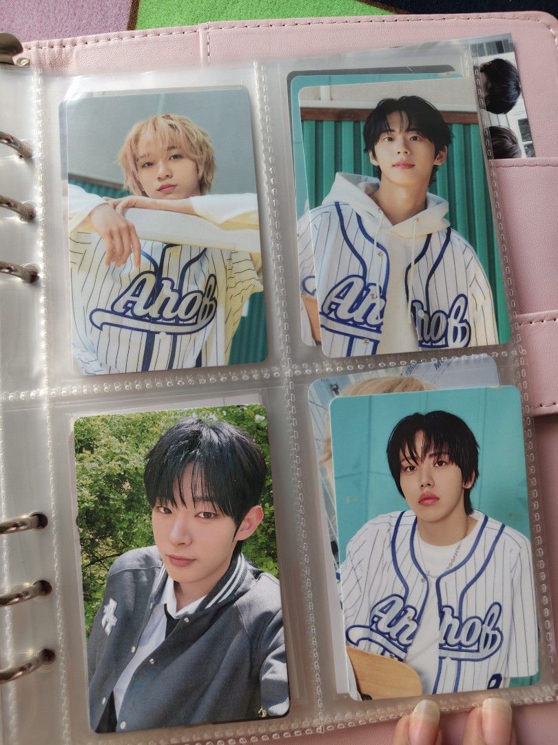 Kpop Photocards Binder Collection Baseball Jersey Concept (Category: K-Wave Merchandise) located in Manila. Submitted by lizzys00 (Listing ID 1468922938, Image 1). Description: - Collection of K-pop idol photocards stored in a clear binder page - Features multiple members in blue/white baseball jerseys, grey jackets, and knitwear - Includes a mix of selcas, solo portraits, and group shots - Clean surfaces and kept safely in sleeves - Condition: M