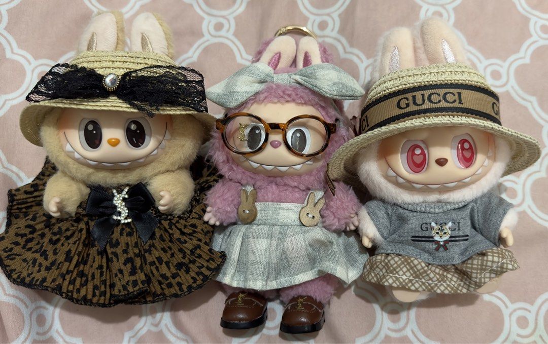 Labubu Plush Pendants with Outfits (Lychee Berry, Dada, & Baba) (Category: Plushies & Soft Toys) located in Pasay City. Submitted by aubreeeeyy (Listing ID 1468771473, Image 1). Description: - Set of 3 Labubu plush figures - All three come with free outfits - Take all for PHP 2,000 - Clean condition, carefully displayed - No box - Guaranteed authentic.