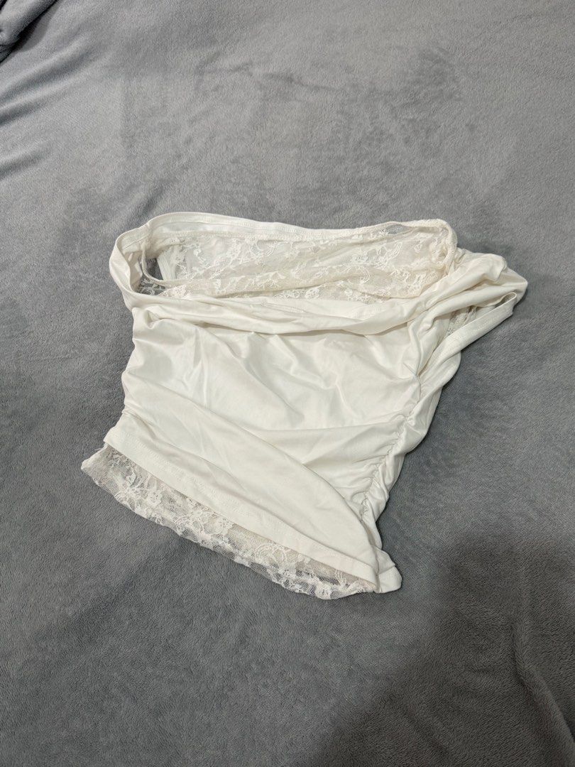 Lace Asymmetrical Shoulder White Top (Category: Shirts) located in Capas. Submitted by blesseee_d (Listing ID 1468749673, Image 2). Description: DM me! 💕.