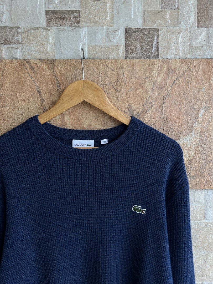 LACOSTE - WAFFLE TEXTURE SWEATER (Category: Coats, Jackets and Outerwear) located in Bacolod City. Submitted by timelessbyjosh (Listing ID 1468827144, Image 2). Description: BEST FOR CASUAL & COZY OUTFITS SIZE : FR 4 / MEDIUM ACTUAL COLOR : DARK BLUE COLOR RATE : 10 OUT OF 10 CONDITION : NEAR NEW MATERIAL : MADE IN : FLAWS : REMOVED WASH TAG ( GUARANTEED AUTHENTHIC ) DIMENSIONS LENGTH - 27 WIDTH ( ARMPIT TO ARMPIT ) - 24 SHOULDER TO SHOULDER - 22