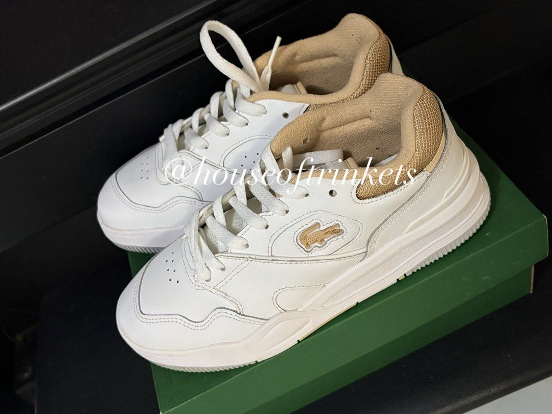 Lacoste Lineshot 124 Leather shoes (Category: Sneakers) located in Malabon City. Submitted by houseoftrinkets (Listing ID 1468716087, Image 1). Description: Color: White/Light brown Size: 6.5 US/37.5 EUR Used twice Orig price is ₱7,500 only selling it for ₱4,000- still nego Comes with box.