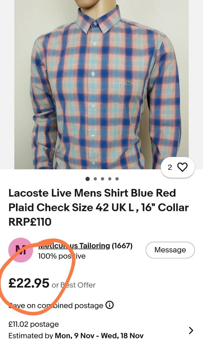 Lacoste Live Shirt (Category: Tshirts & Polo Shirts ) located in San Fernando. Submitted by nerosales (Listing ID 1468731992, Image 2). Description: Lacoste Live Shirt Plaid Red and Blue width - 20 inches length - 26 inches 450 pesos only Shipping: J&T Payment: Gcash NO COD NO COP NO WAYBILL FIRST .