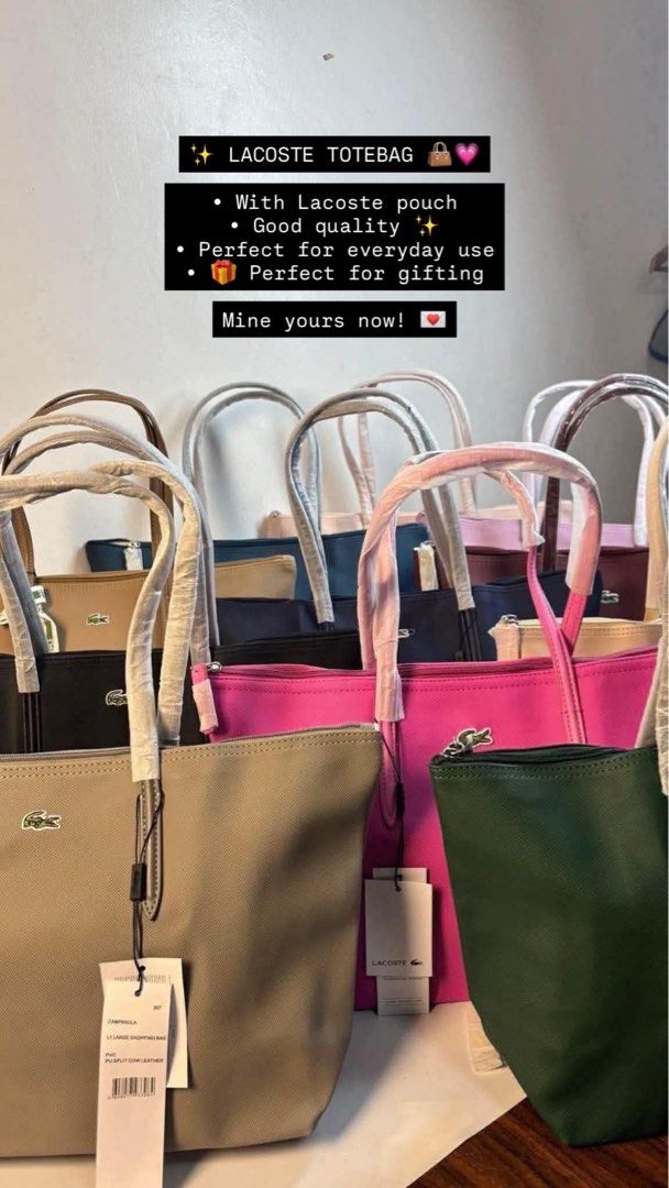 Lacoste Tote Bag With Pouch (Category: Tote Bags) located in Manila. Submitted by silverlion_7d2d82 (Listing ID 1468846660, Image 1). Description: all description included in the picture.