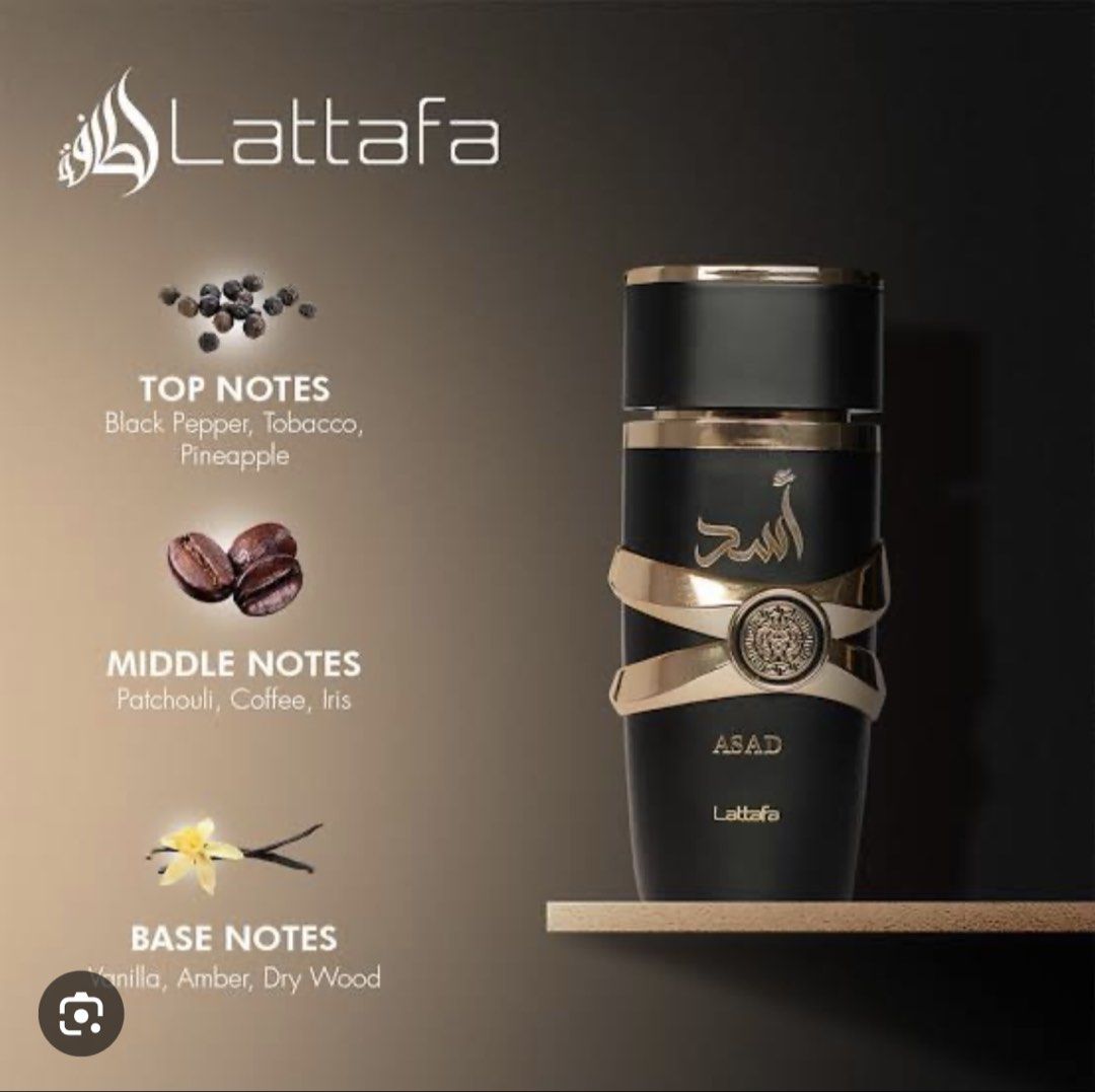 Lattafa Asad Eau De Parfum 100ml (Category: Fragrance & Deodorants) located in Mandaue City. Submitted by cathiii15 (Listing ID 1468889108, Image 3). Description: - Brand: Lattafa Asad - Size: 100ml (comes with original box) - 100% Authentic, direct from UAE - brand new and sealed - Scent Profile: Bold and masculine - Top Notes: Black pepper, tobacco, pineapple - Middle Notes: Patchouli, coffee, iris - Base Notes: Vanilla, amber, dry wood - Perfo