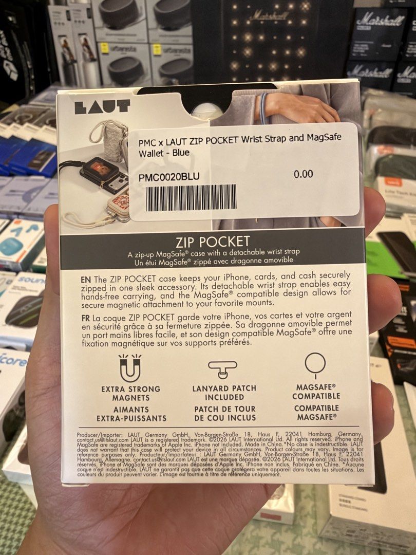 Laut Zip Pocket (Category: Other Mobile & Gadget Accessories) located in Quezon City. Submitted by law.1789 (Listing ID 1468880882, Image 2). Description: SRP - 1690 Sale Price - 549 - Brand: LAUT (Power Mac Center collab) - Product: Zip Pocket MagSafe Wallet & Wrist Strap - Color: Blue - Condition: Brand new in box - Features: Secure zip-up pocket for cash/cards/keys, extra strong built-in magnets for MagSafe compatibility, and a detachable wris