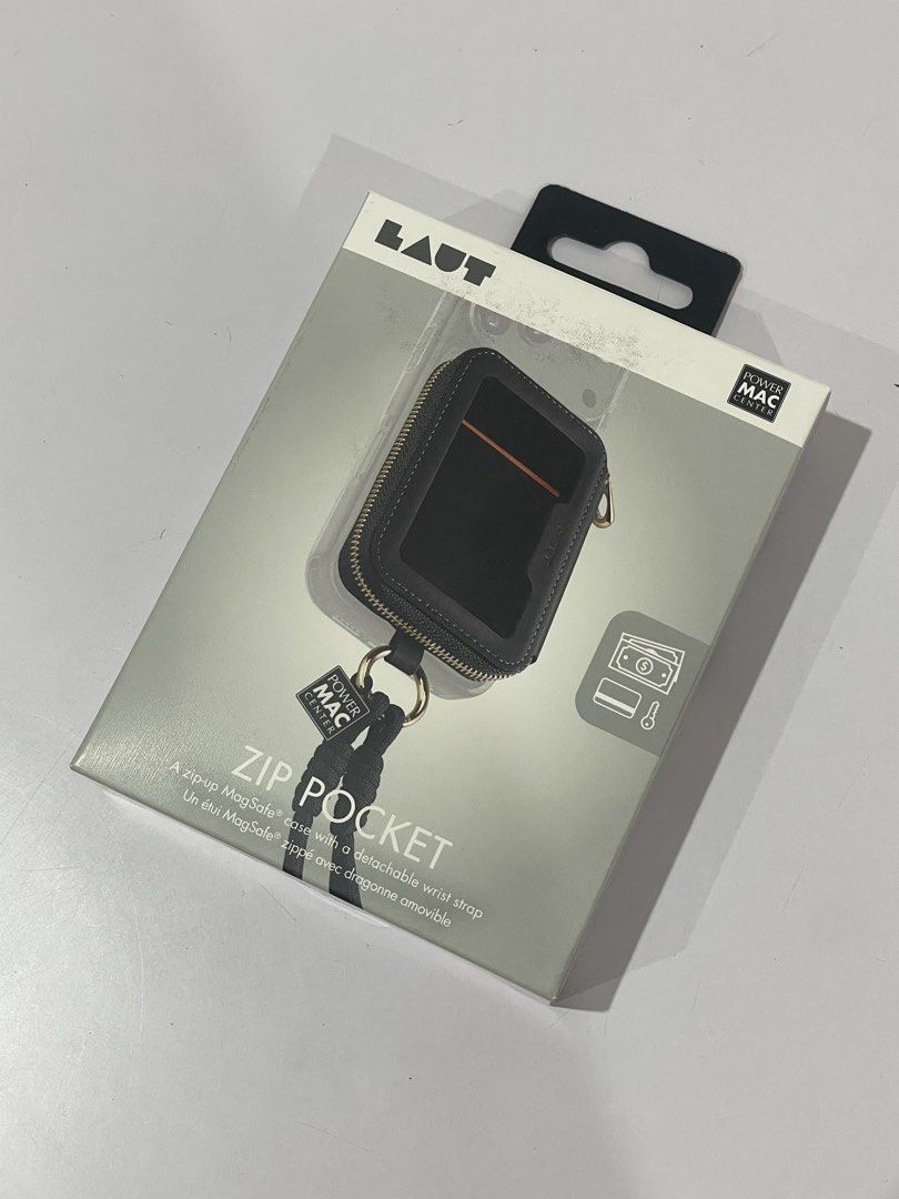 LAUT Zip Pocket MagSafe Case with Wrist Strap (Category: Cases & Sleeves) located in Manila. Submitted by lewisfr (Listing ID 1468830201, Image 1). Description: LAUT Zip Pocket MagSafe Case (Power Mac Center edition) in original box. Features a secure zippered pouch for cash and cards plus a detachable wrist strap for easy carrying..