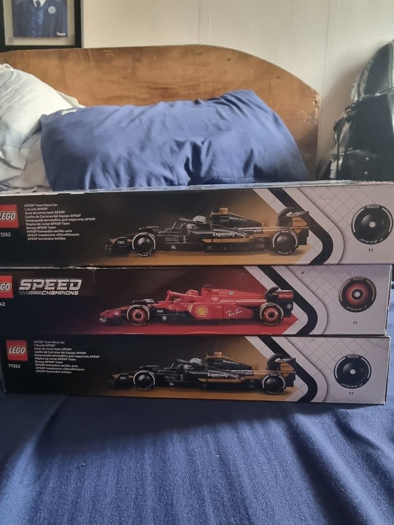 LEGO Speed Champions Racing Car Sets Bundle (Category: Lego & Building Sets) located in San Juan City. Submitted by josephjasonsevilla (Listing ID 1468773825, Image 1). Description: - Bundle includes 3 brand new, unopened LEGO Speed Champions sets - Features 2 APXGP Team Race Cars and 1 iconic red sports car with sponsor logos (Shell, Ray-Ban) - Boxes are flat and in pristine condition - Ideal collection for F1 fans, car lovers, and model builder