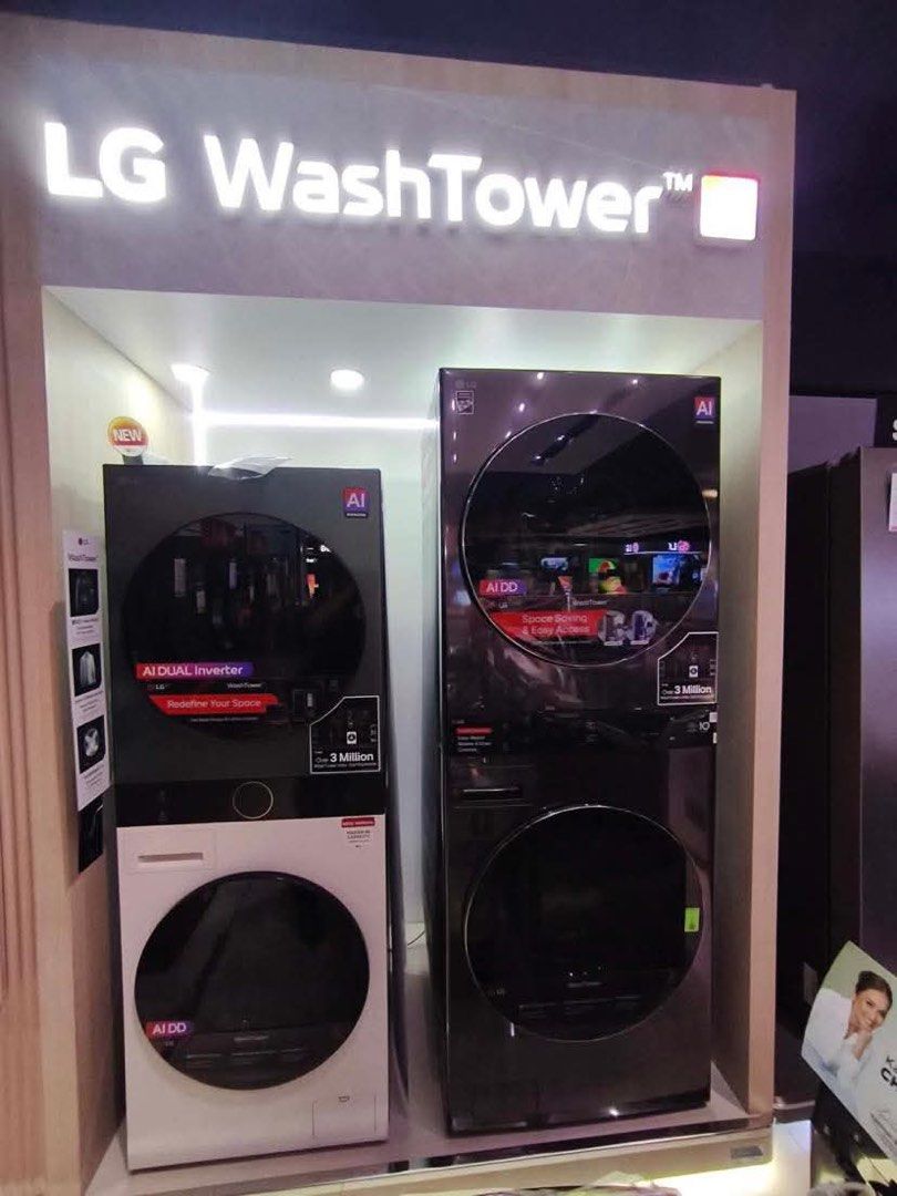 LG WASH TOWER AND BUNDLE WASHER DRYER (Category: Washing Machines and Dryers) located in Quezon City. Submitted by maryann.dimalanta (Listing ID 1468863836, Image 1). Description: LG WASH TOWER AND BUNDLE WASHER DRYER STACKABLE WT1410NHEG 14/10 SRP 149,995 CASH 92,200 WT2117NHB 21/17 SRP 185,995 CASH 119,900 Bundle Pair FV1410S4M + RV08VHP2M Cash 66,900 Brand new with warranty and sales invoice 7 days outright replacement on factory defect provid