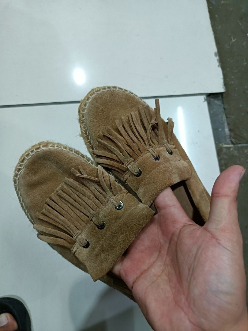 Longchamp Suede Fringe Espadrilles Size 41 Made In Spain (Category: Flats & Sandals) located in Manila. Submitted by pnjdianne25879 (Listing ID 1468838607, Image 2). Description: - Brand: Longchamp - Style: Slip-on espadrilles with fringe and eyelet details - Material: Brown suede upper with jute-wrapped midsole - Size: 41 (Made in Spain) - Condition: Soles and inner lining show visible signs of previous use; suede uppers have normal handling mar