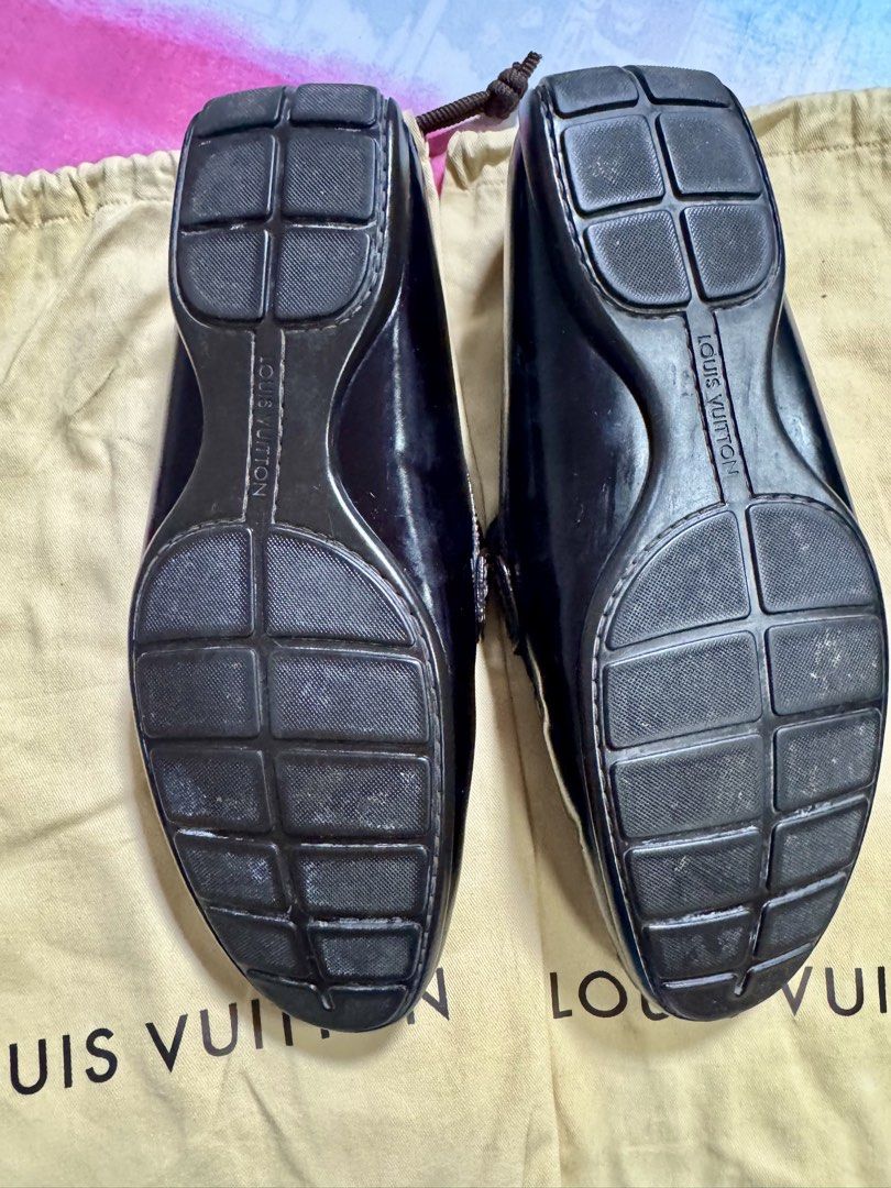 Louis Vuitton Black Leather Loafers Size 7 (Category: Dress Shoes) located in Paranaque City. Submitted by tripleddd151025 (Listing ID 1468738883, Image 3). Description: - Brand: Louis Vuitton - Style: Slip-on driver loafers - Color: Black leather - Size: 7 (stamped inside) - Features: Subtle LV logo on strap, comfortable rubber sole pads - Origin: Made in Italy - Inclusions: Original dust bags included - Condition: Excellent.