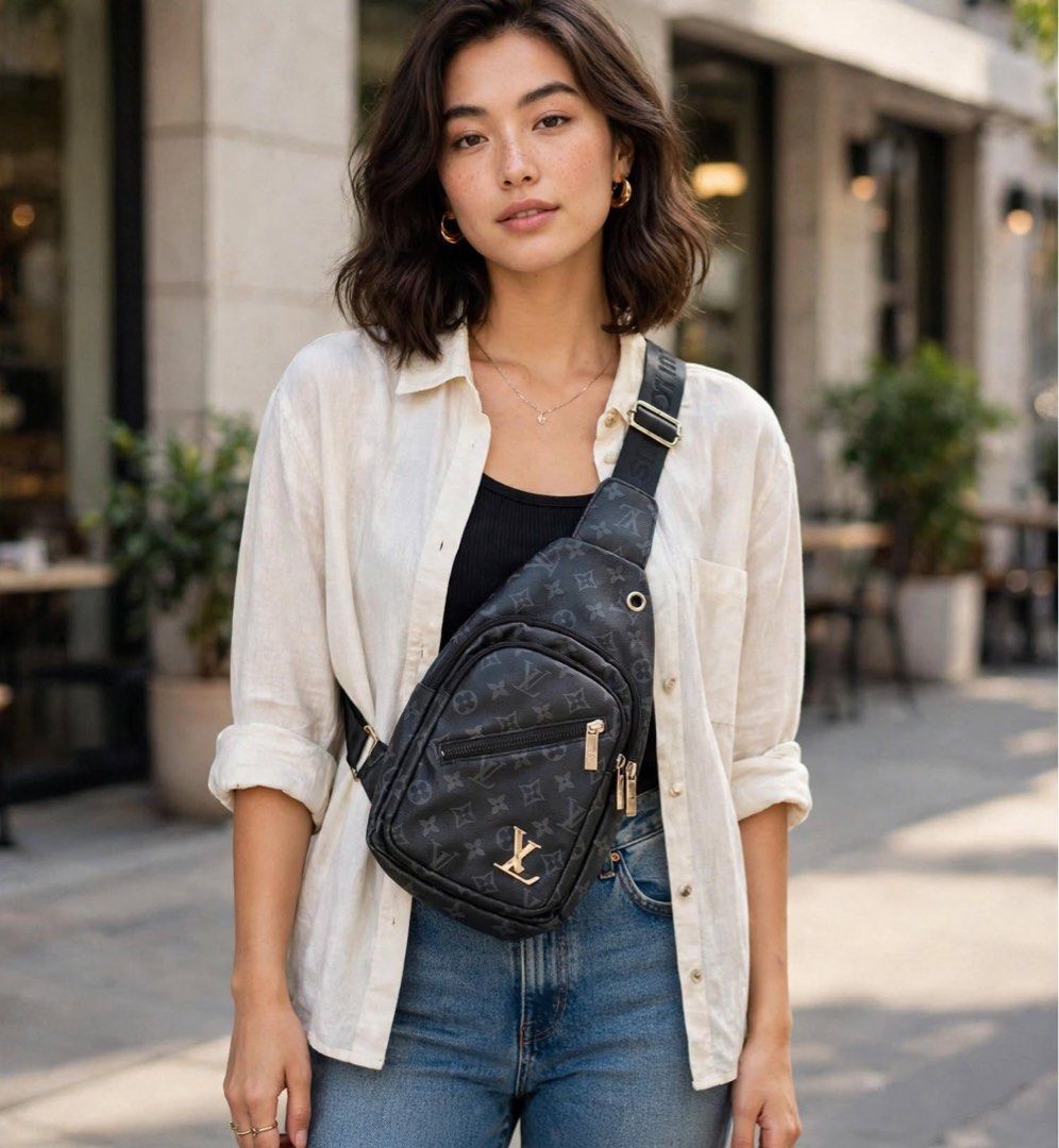 Louis Vuitton Monogram Eclipse Sling Bag Unisex OFF (Category: Luxury Bags & Wallets) located in San Pedro. Submitted by lifebeginsaftercoff33 (Listing ID 1468734975, Image 1). Description: - Stylish black sling bag featuring the iconic monogram eclipse canvas pattern - Secure main zip compartment and convenient front zip pocket - Luxurious silver hardware accented with LV zipper pulls - Clean interior lining equipped with a handy slip pocket - A