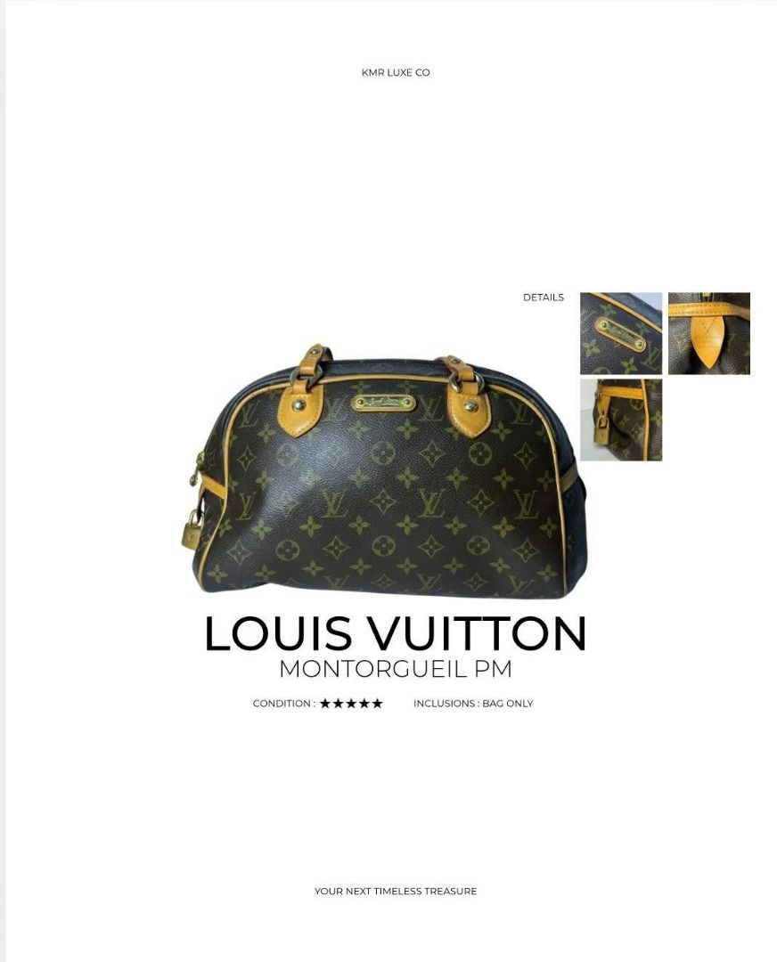 Louis Vuitton Montorgueil PM Monogram Canvas Handbag (Category: Luxury Bags & Wallets) located in Caloocan City. Submitted by truewater_cf3523 (Listing ID 1468833341, Image 1). Description: - Authentic Louis Vuitton Montorgueil PM - Classic Monogram canvas with dual leather top handles - Iconic front brass hardware plaque - Secure zip top closure - Signature side padlock attached - Clean fabric-lined interior - Inclusions: Bag only (no dustbag or