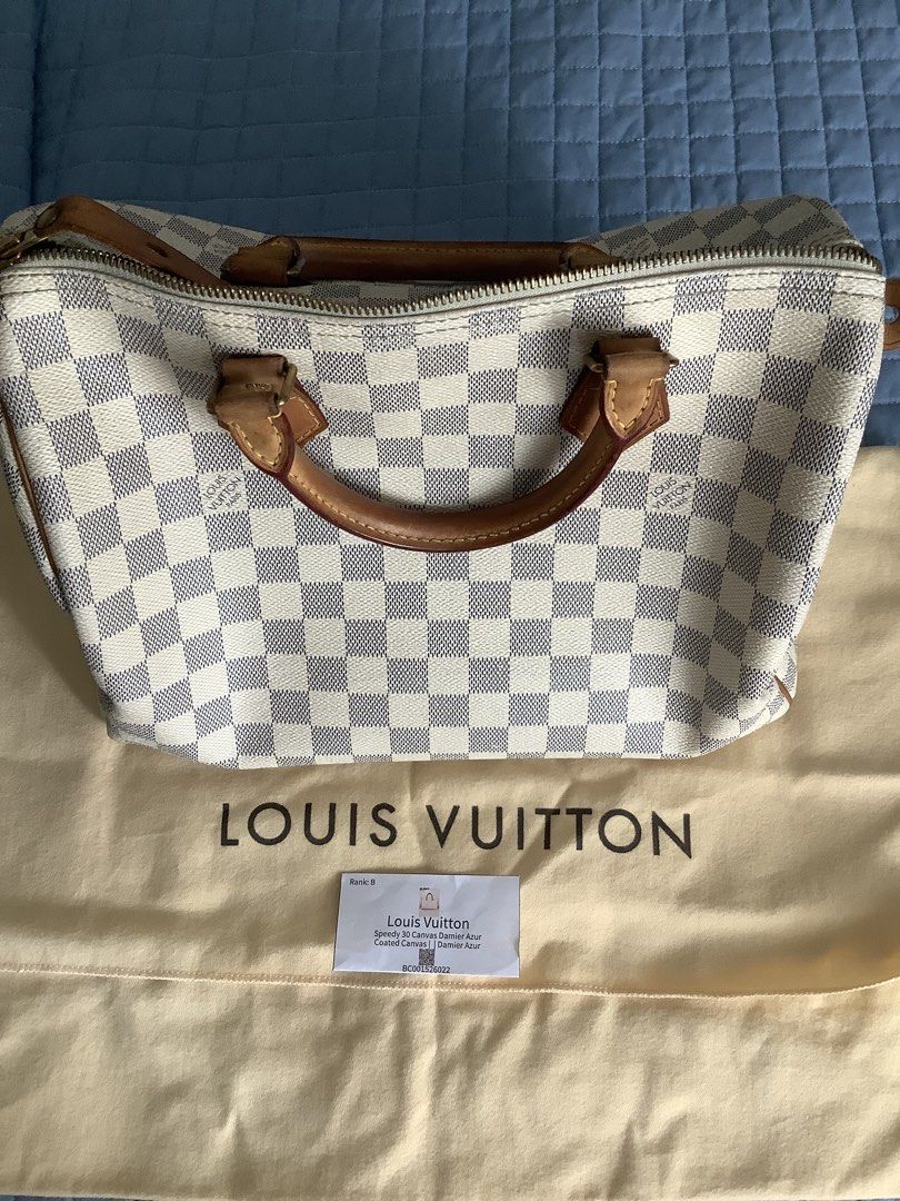 Louis Vuitton Speedy 30 Damien Azur (Category: Luxury Bags & Wallets) located in Taytay. Submitted by eugeneyoung (Listing ID 1468763775, Image 1). Description: ✅ Genuine Louis Vuitton Speedy 30 Damier Azur. ✅ Canvass Handbag. ✅ Zip Closure. ✅ Top Handle. ✅ Patent leather. ✅ Height- 8.3”. ✅ Width - 11.8” ✅ Depth- 6.7” ✅ 💯% Authentic LV bag. ✅ With Dustbag. ✅ For sale/ Negotiable. .