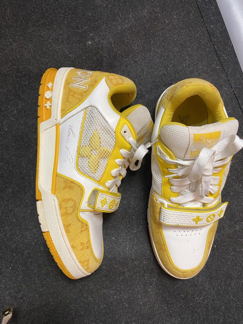 Louis Vuitton Trainers (Category: Sneakers) located in Quezon City. Submitted by loloyz123 (Listing ID 1468841247, Image 2). Description: Louis Vuitton Trainers Condition: Very good Color rate: 9/10 Color: Yellow/ White Size: 8 insole: 28cm.
