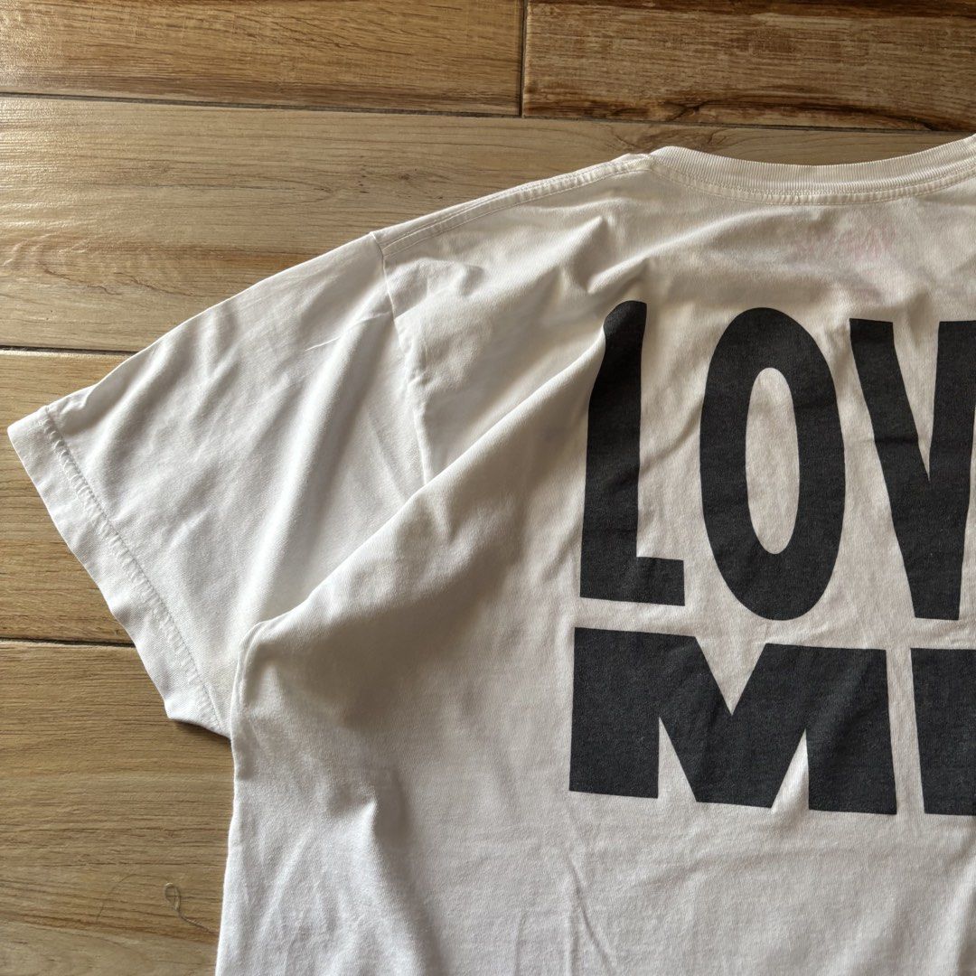 love me white cotton graphic statement tee (Category: Tshirts & Polo Shirts ) located in Calamba. Submitted by wearlikenobody (Listing ID 1468744942, Image 2). Description: Length: 28.5” Width: 23” Condition: 9/10 Issue: slightly yellowish pits Size: L.
