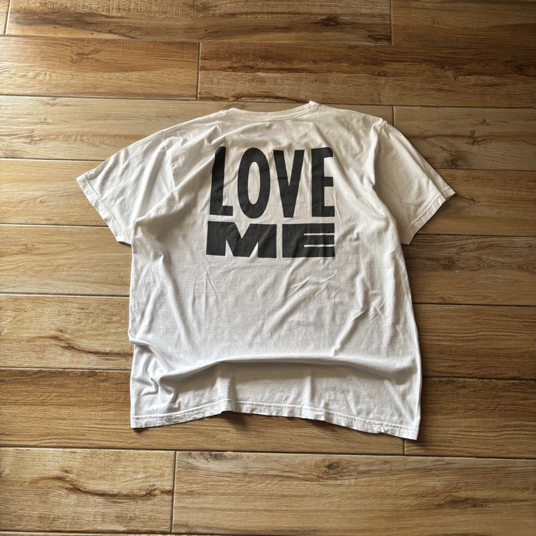 love me white cotton graphic statement tee (Category: Tshirts & Polo Shirts ) located in Calamba. Submitted by wearlikenobody (Listing ID 1468744942, Image 1). Description: Length: 28.5” Width: 23” Condition: 9/10 Issue: slightly yellowish pits Size: L.